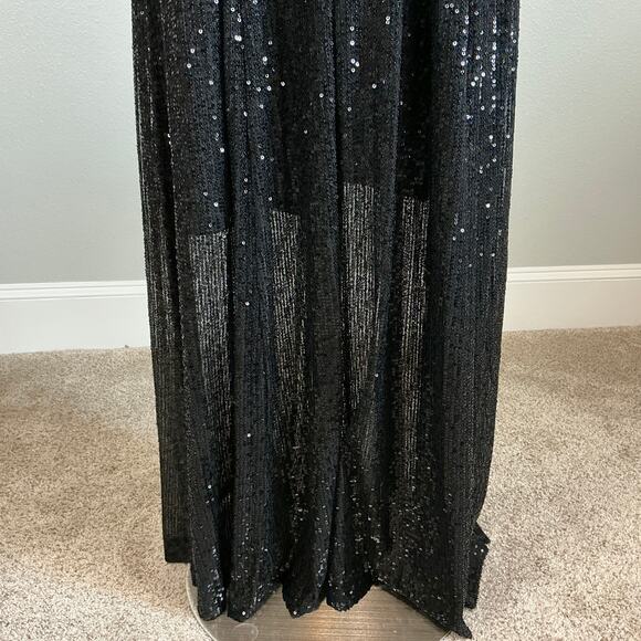 DKNY Sequined Halter Maxi Dress Size 8 Black Sequined Sleeveless Long Formal - Picture 8 of 14